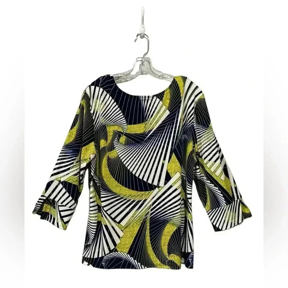 NWOT Soft Works, Geometric Print V-Neck Blouse, XL, Black, Yellow - Picture 6 of 7